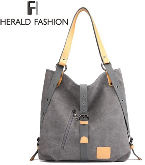 Herald Fashion Large Pocket Casual Tote Women's Handbag Shoulder Handbags Canvas Leather Capacity Bags For Women Bolsas Sac
