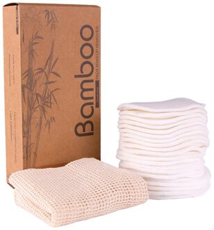Herbruikbare 20Pcs Bamboevezel Make-Up Remover Pad Fluwelen Make-Up Remover Doekjes Gezicht Wassen Bladerdeeg Wasbaar Handdoek Make Remover Pad set Roze
