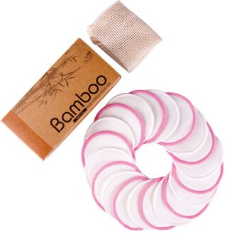 Herbruikbare 20Pcs Bamboevezel Make-Up Remover Pad Fluwelen Make-Up Remover Doekjes Gezicht Wassen Bladerdeeg Wasbaar Handdoek Make Remover Pad set wit