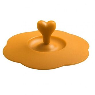 Herbruikbare Anti-stof Water Koffie Mok Deksel Hart Handvat Glas Cup Cover Veilig Siliconen Deksels Cap Voor Thuis Pannen kommen Kopjes Container oranje