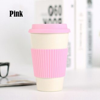 Herbruikbare Bamboe Fibre Koffie Thee Cup Mok Tarwe Stro Reizen Cup Met Siliconen Cup Deksel Roze