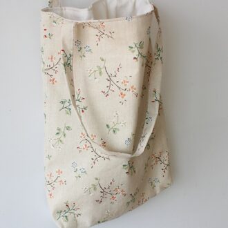 Herbruikbare Boodschappentas Eco Vrouwen Handtas Opvouwbare Strandtas Dagelijks Gebruik Schoudertas Bloem Print Casual Canvas Tote Satchel #137 Beige