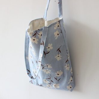 Herbruikbare Boodschappentas Eco Vrouwen Handtas Opvouwbare Strandtas Dagelijks Gebruik Schoudertas Bloem Print Casual Canvas Tote Satchel #137 licht blauw