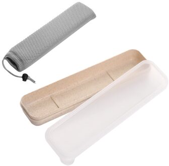 Herbruikbare Duurzaam Transparant Cover Met Opbergtas School Tarwestro Servies Box Set Thuis Slot Draagbare Bestek Beige