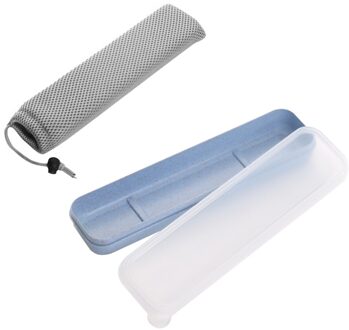 Herbruikbare Duurzaam Transparant Cover Met Opbergtas School Tarwestro Servies Box Set Thuis Slot Draagbare Bestek Blauw