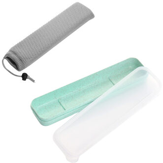 Herbruikbare Duurzaam Transparant Cover Met Opbergtas School Tarwestro Servies Box Set Thuis Slot Draagbare Bestek Groen