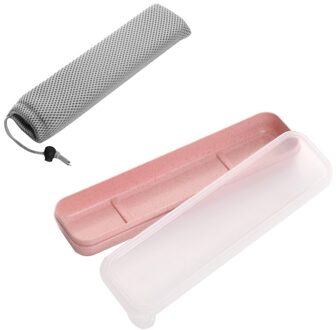 Herbruikbare Duurzaam Transparant Cover Met Opbergtas School Tarwestro Servies Box Set Thuis Slot Draagbare Bestek Roze