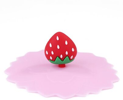 Herbruikbare Hittebestendige Verzegelde Kopjes Deksel Lichtgewicht En Delicate Cartoon Stofdicht Siliconen Cup Cover Cap Voedsel Wrap Cover aardbei