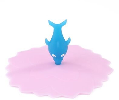 Herbruikbare Hittebestendige Verzegelde Kopjes Deksel Lichtgewicht En Delicate Cartoon Stofdicht Siliconen Cup Cover Cap Voedsel Wrap Cover dolfijn