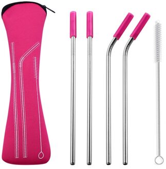 Herbruikbare Huishoudelijke Stro Kit Rvs Stro Set Draagbare Stro Siliconen Cover Huishoudelijke Stro Met Reinigingsborstel MR