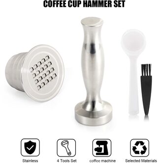 Herbruikbare Koffie Capsules Cup Roestvrij Staal Koffie Filters 2 Hervulbare Pod Met 1 Hamer Lepel Borstel Voor Nespresso Machine 1 pods