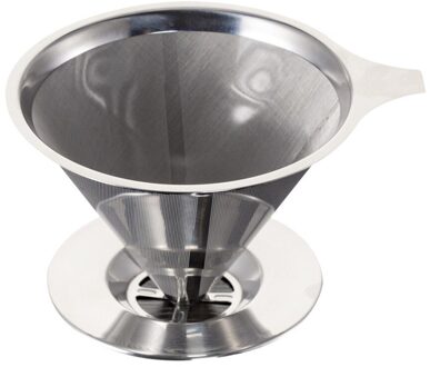 Herbruikbare Koffie Filter 304 Rvs Cone Koffiefilter Manden Mesh Zeef Giet Over Koffie Druppelaar Met Standhouder met Base