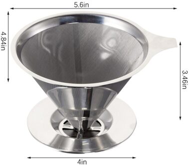 Herbruikbare Koffie Filter Rvs Cone Manden Mesh Zeef Giet Over Koffie Druppelaar Gereedschap Met Stand Houder Accessoires met base