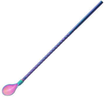 Herbruikbare Lange Stro Lepel 18/10 Roestvrij Stalen Rechte Stro Multicolor Scoop Thuis Bar Cocktail Koffie Roeren Drinken Lepel regenboog