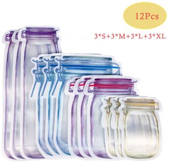 Herbruikbare Mason Flessen Zakken Waterdichte Noten Candy Cookies Tas Reizen Seal Verse Voedsel Opbergtas Snacks Sandwich Zip-Lock Zakken 12 stk