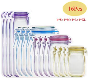 Herbruikbare Mason Flessen Zakken Waterdichte Noten Candy Cookies Tas Reizen Seal Verse Voedsel Opbergtas Snacks Sandwich Zip-Lock Zakken 16 stk