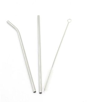 Herbruikbare Metalen Rietjes 3Pcs 304 Roestvrij Staal Stevige Gebogen Rechte Drinkt Stro Met Cleaner Borstel Voor Keuken Bar