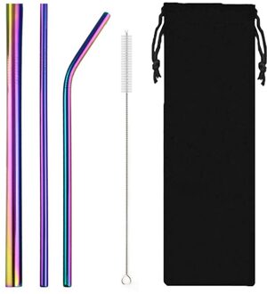 Herbruikbare Metalen Rietjes 4/10Pcs 304 Roestvrij Staal Stevige Gebogen Rechte Drinkt Stro & Bamboe Rietjes