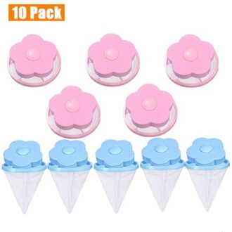 Herbruikbare Pet Bont Lint Haar Catcher Kleding Schoonmaken Bal Huishoudelijke Removal Drijvende Cleaner Voor Wasmachine 10stk blauw roze