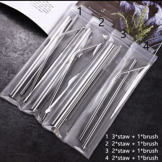 Herbruikbare Rietje Set Rechte Gebogen 304 Rvs Metalen Stro Met Cleaner Borstel Bar Accessoires
