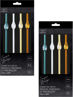 Herbruikbare rietjes Ananas - 8x stuks - glas - met borsteltje - 20 cm