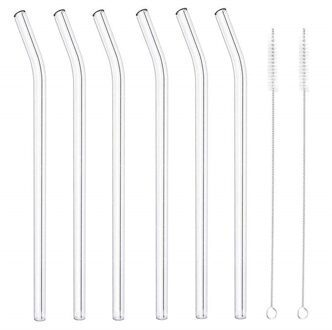 Herbruikbare Rietjes Handgemaakte 8.5 Inch X 10 Mm 6 Per Set Stevige Gebogen Rechte Drinkt Stro Met 2 Borstels