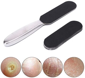 Herbruikbare Roestvrij Pedicure Voet tegenslag met 10 Vellen Schuurpapier Voet Bestand Gebarsten Huid Eelt Remover Voeten Rasp