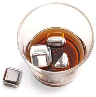 Herbruikbare Roestvrij Staal Whisky Stenen Ijsblokjes Ijs Wijn Steen Whiskey Cooler Rocks Chilling Whisky Stenen Keuken Bar Gereedschap 3stk zilver