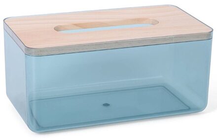 Herbruikbare Tissue Opbergdoos Transparante Houten Deksel Plastic Natte Doekjes Container Servet Papier Houder Storage Case L blauw