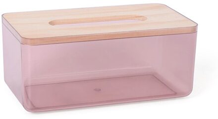 Herbruikbare Tissue Opbergdoos Transparante Houten Deksel Plastic Natte Doekjes Container Servet Papier Houder Storage Case L rood
