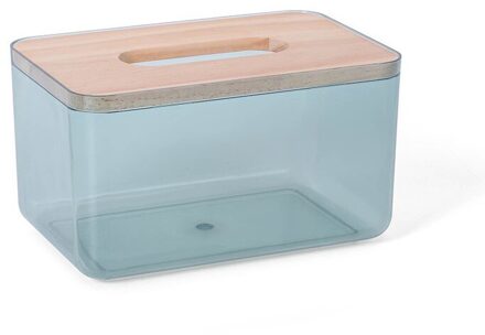 Herbruikbare Tissue Opbergdoos Transparante Houten Deksel Plastic Natte Doekjes Container Servet Papier Houder Storage Case S blauw