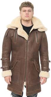 Heren 3/4 warme lederen schapenvacht trenchcoat-Medina - maat S Bruin