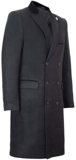 Heren 3/4 zwarte lange dubbele rij knopen Crombie overjas wollen jas Peaky Blinders - maat 42 (Borst)