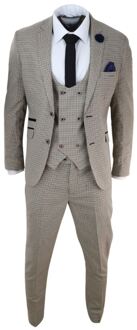 Heren 3-delig beige geruit retro vintage klassiek pak - 38 (Borst)