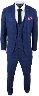 Heren 3-delig blauw birdseye geruit klassiek pak - 36 (Borst)
