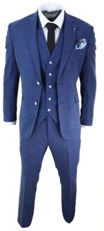 Heren 3-delig blauw linnen zomer lente klassiek pak - 44 (Borst)