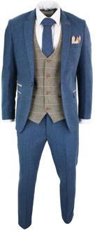 Heren 3-delig blauw Tweed Vintage pak - 34 (Borst)