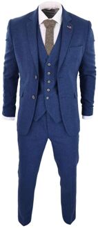 Heren 3-delig blauw tweed wollen twill vintage klassiek pak - 50 (Borst)