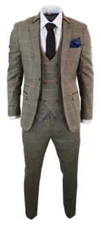 Heren 3-delig bruin visgraat tweed geruit pak - 34 (Borst)