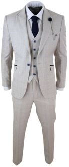 Heren 3-delig crème geruit tweed visgraat vintage klassiek pak - 40 (Borst)
