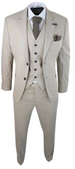 Heren 3-delig crème linnen zomer lente klassiek pak - 42 (Borst)