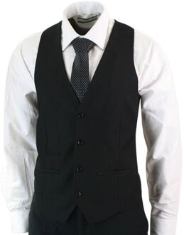 Heren 3-delig effen zwart klassiek retro pak