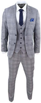 Heren 3-delig grijs birdseye geruit klassiek pak - 46 (Borst)