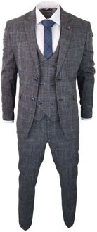 Heren 3-delig grijs met blauw geruit tweed vintage klassiek pak
