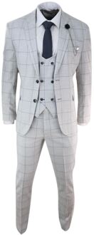 Heren 3-delig lichtgrijs geruit tweed vintage retro klassiek pak - 44 (Borst)