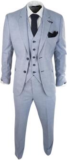 Heren 3-delig linnen pak lichtblauw zomer op maat gemaakt bruiloft prom klassiek pak - 50 (Borst)