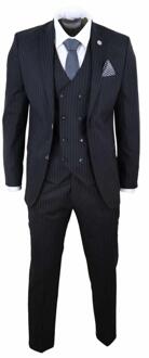 Heren 3-delig zwart gestreept retro pak