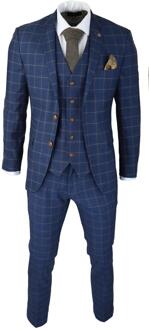 Heren 3-delige Kostuum Blauw Goud Check Peaky Blinders 1920 Gatsby Stijl Vintage Kostuum - maat