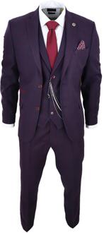 Heren 3-delige Tweed Pak Pruim Paars Ruit Peaky Blinders Klassiek 1920 Gatsby - 46 (Borst)