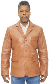 Heren 3-knops leren blazerjack-Dubai Bruin - 3XL